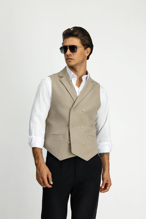 Orta Vizon Slim Fit Dar Kesim Desenli Klasik Kruvaze Yelek