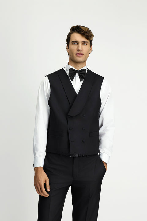 Siyah Regular Fit Kruvaze Klasik Smokin Yelek