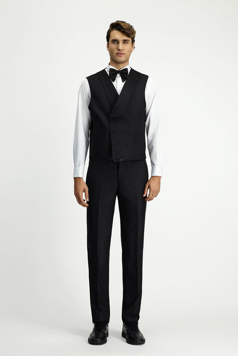 Siyah Regular Fit Kruvaze Klasik Smokin Yelek