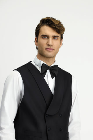  Siyah Regular Fit Kruvaze Klasik Smokin Yelek