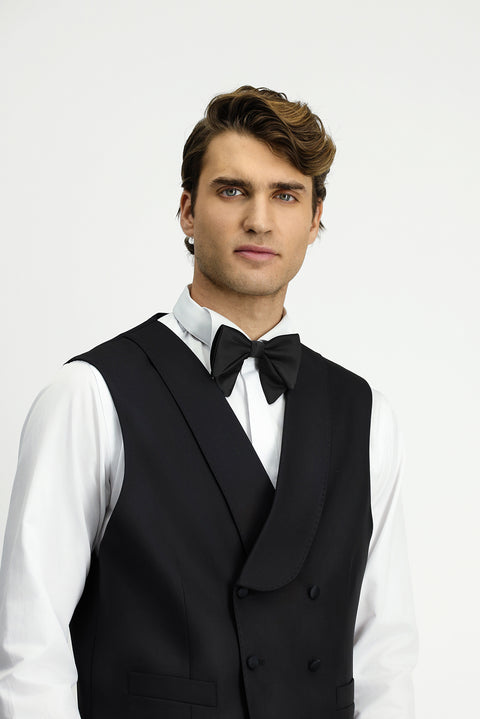 Siyah Regular Fit Kruvaze Klasik Smokin Yelek