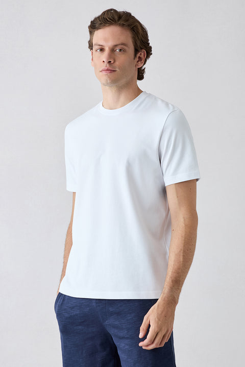 Beyaz Bisiklet Yaka Regular Fit %100 Pamuk Basic Tişört