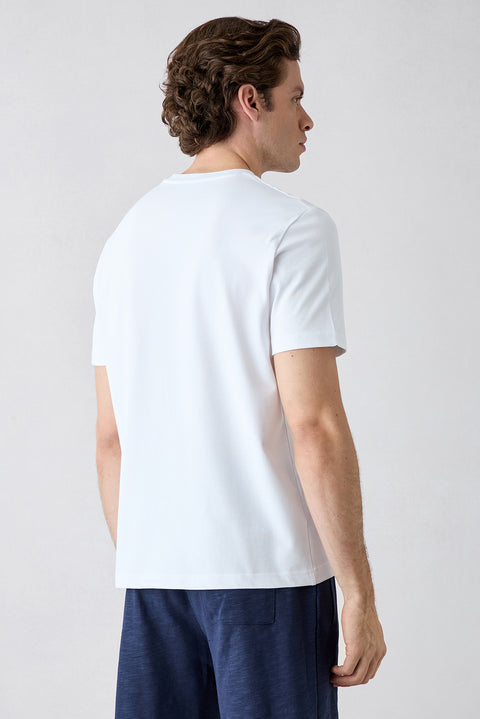 Beyaz Bisiklet Yaka Regular Fit %100 Pamuk Basic Tişört