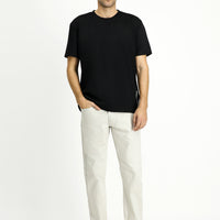 Siyah Bisiklet Yaka Oversize Likralı Baskılı Tişört