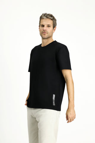  Siyah Bisiklet Yaka Oversize Likral? Bask?l? Ti?ört-Ki??l?