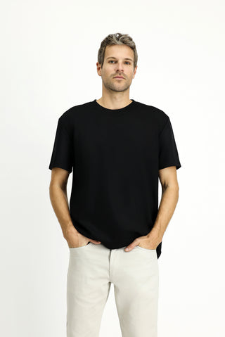  Siyah Bisiklet Yaka Oversize Likral? Bask?l? Ti?ört-Ki??l?