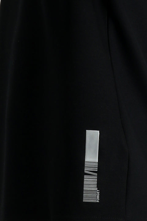 Siyah Bisiklet Yaka Oversize Likralı Baskılı Tişört