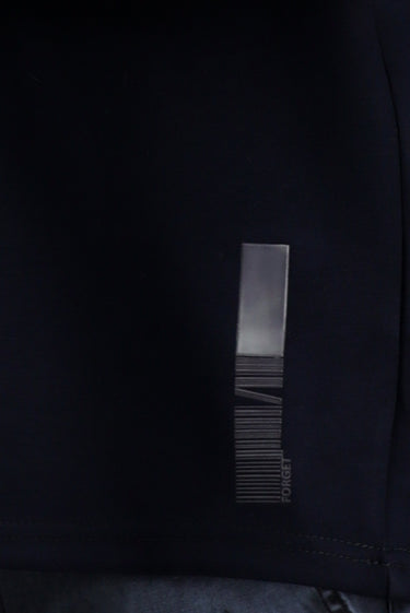 Koyu Lacivert Bisiklet Yaka Oversize Likralı Baskılı Tişört