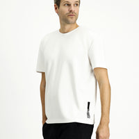 Beyaz Bisiklet Yaka Oversize Likralı Baskılı Tişört