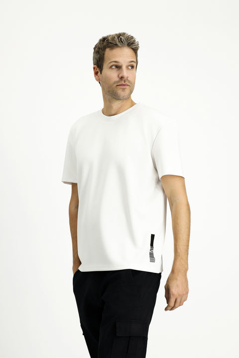 Beyaz Bisiklet Yaka Oversize Likralı Baskılı Tişört