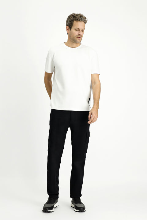 Beyaz Bisiklet Yaka Oversize Likralı Baskılı Tişört