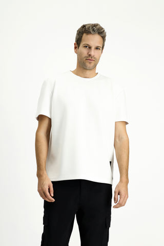  Beyaz BİSİKLET YAKA OVERSİZE LİKRALI BASKILI TİŞÖRT