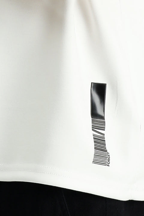 Beyaz Bisiklet Yaka Oversize Likralı Baskılı Tişört