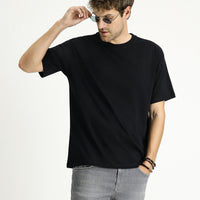 Siyah Bisiklet Yaka Oversize Süprem Pamuk Tişört