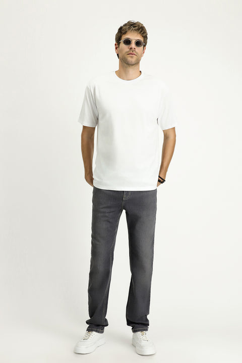 Beyaz Bisiklet Yaka Oversize Süprem Pamuk Tişört