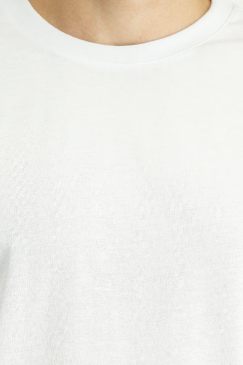 Beyaz Bisiklet Yaka Oversize Süprem Pamuk Tişört