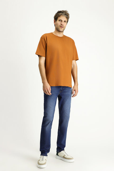 Taba Bisiklet Yaka Oversize Süprem Pamuk Tişört