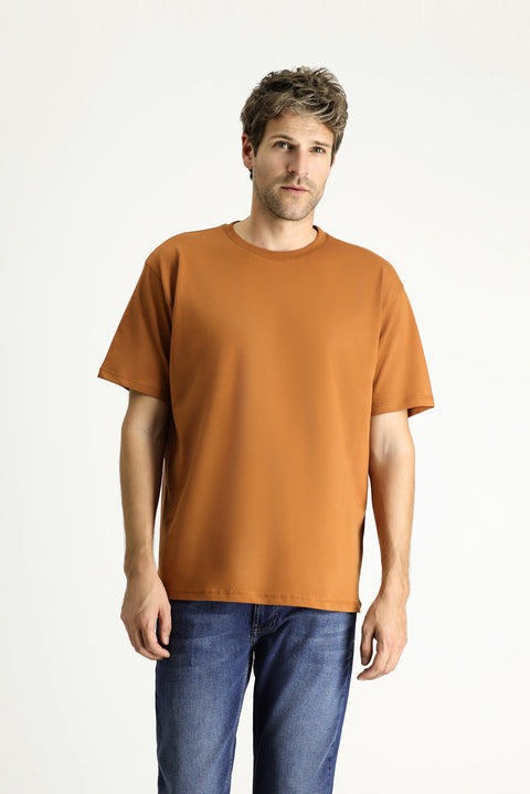 Taba Bisiklet Yaka Oversize Süprem Pamuk Tişört