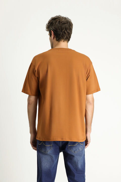 Taba Bisiklet Yaka Oversize Süprem Pamuk Tişört