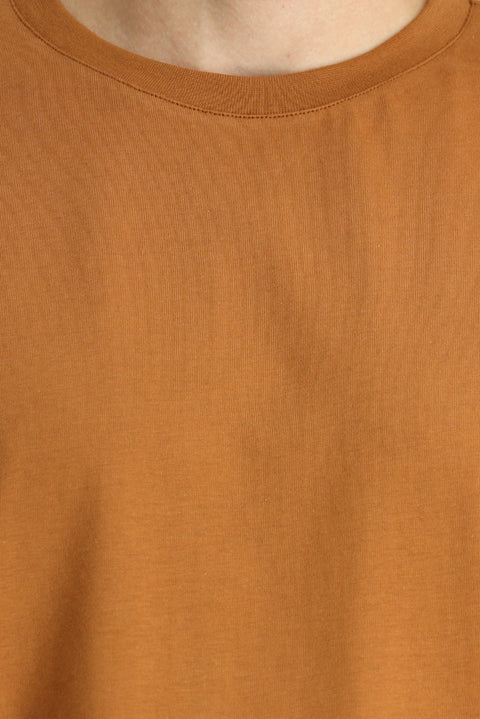 Taba Bisiklet Yaka Oversize Süprem Pamuk Tişört