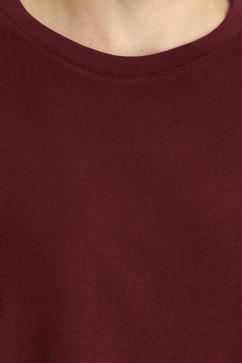 Koyu Bordo Bisiklet Yaka Oversize Süprem Pamuk Tişört