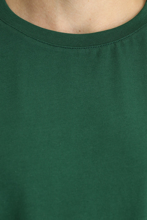 Koyu Yeşil Bisiklet Yaka Oversize Süprem Pamuk Tişört