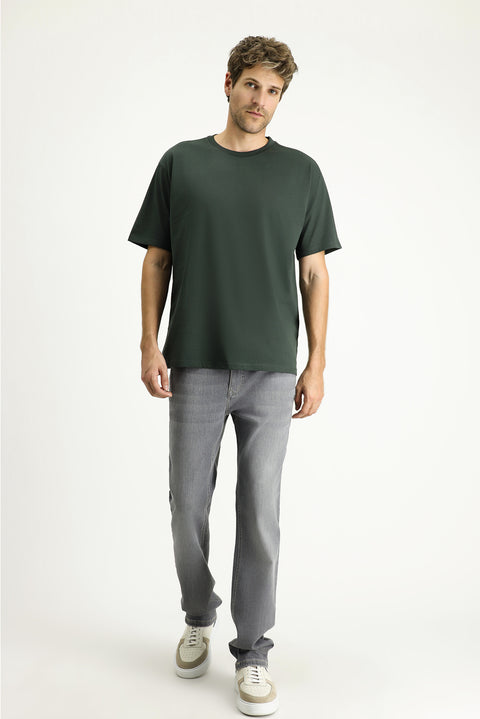 Koyu Antrasit Bisiklet Yaka Oversize Süprem Pamuk Tişört