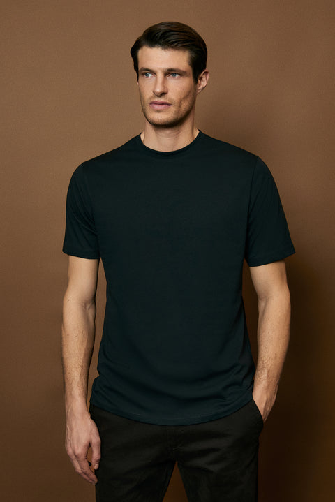 Siyah Bisiklet Yaka Regular Fit %100 Pamuk Tişört