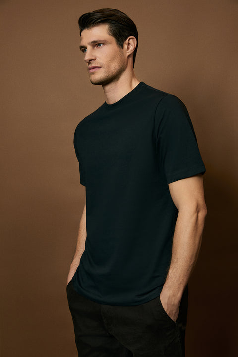 Siyah Bisiklet Yaka Regular Fit %100 Pamuk Tişört