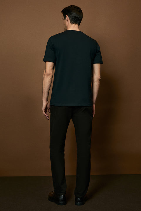 Siyah Bisiklet Yaka Regular Fit %100 Pamuk Tişört