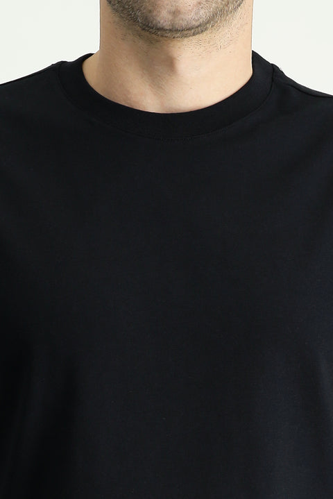 Siyah Bisiklet Yaka Regular Fit %100 Pamuk Tişört