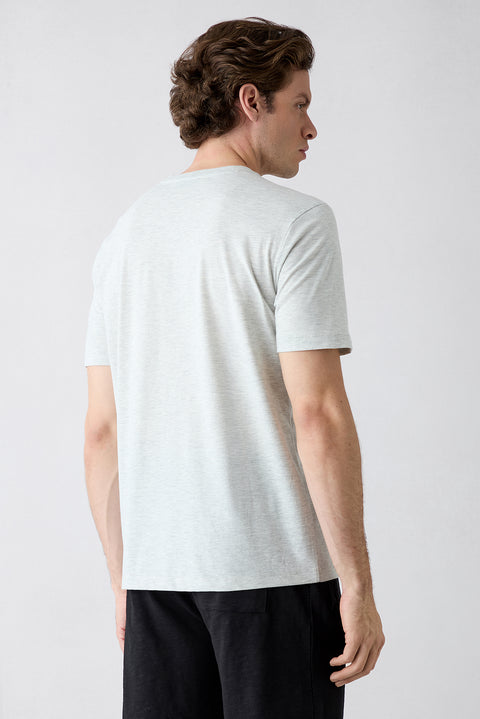Orta Gri Melanj Bisiklet Yaka Regular Fit %100 Pamuk Süprem Basic Tişört