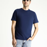Orta Lacivert Bisiklet Yaka Regular Fit %100 Pamuk Tişört