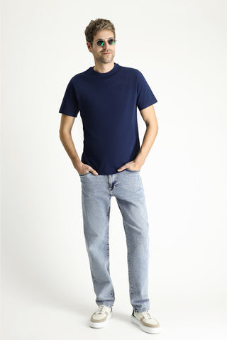  Orta Lacivert Bisiklet Yaka Regular Fit Süprem Pamuk Tişört