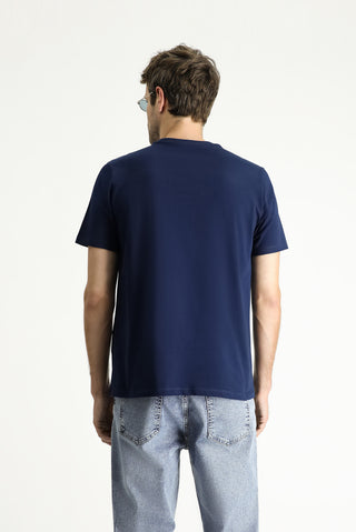  Orta Lacivert Bisiklet Yaka Regular Fit %100 Pamuk Tişört