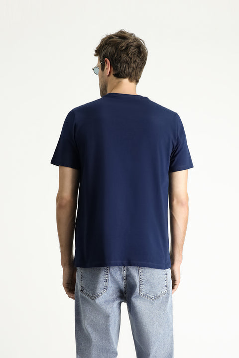 Orta Lacivert Bisiklet Yaka Regular Fit %100 Pamuk Tişört