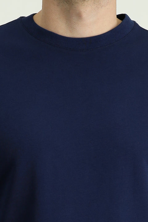Orta Lacivert Bisiklet Yaka Regular Fit %100 Pamuk Tişört