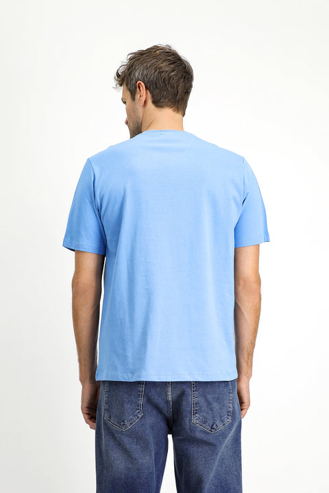 Blue Crew Neck Regular Fit 100% Cotton T-shirt