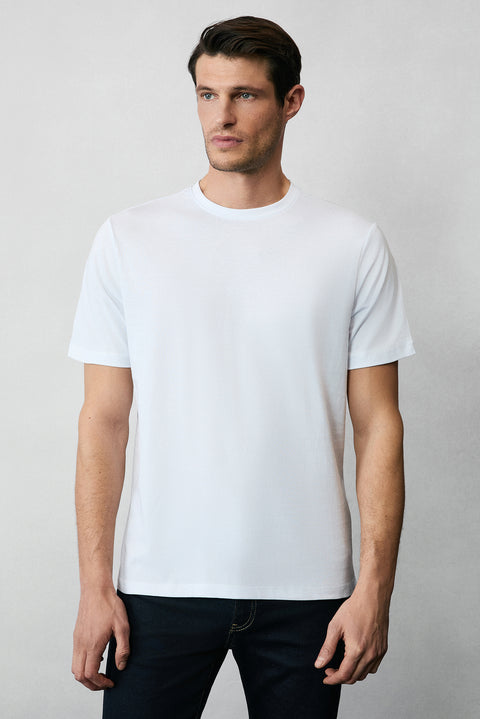 Beyaz Bisiklet Yaka Regular Fit %100 Pamuk Tişört