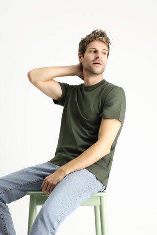  Orta Haki Bisiklet Yaka Regular Fit Süprem Pamuk Tişört