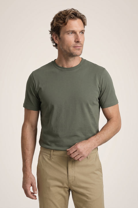 Medium Khaki Crew Neck Regular Fit 100% Cotton T-shirt