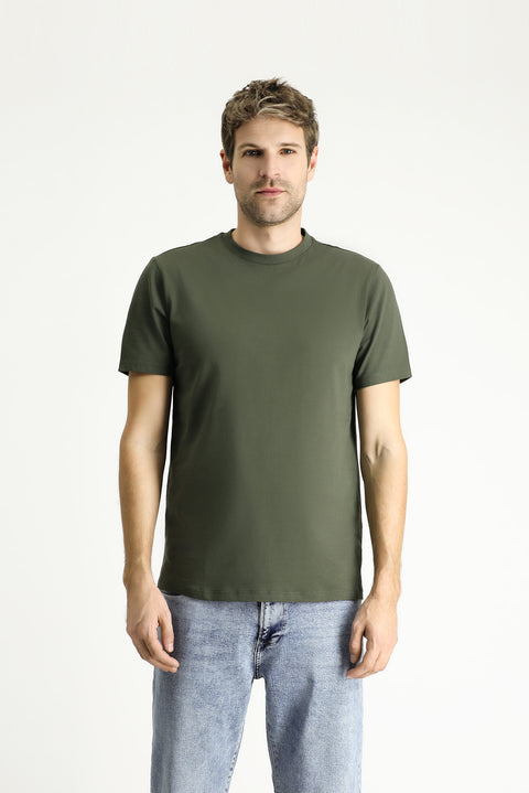 Orta Haki Bisiklet Yaka Regular Fit %100 Pamuk Tişört