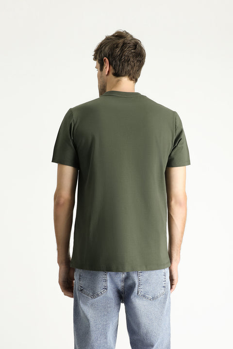 Orta Haki Bisiklet Yaka Regular Fit %100 Pamuk Tişört