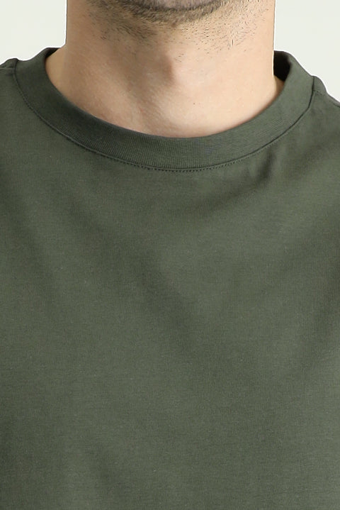 Orta Haki Bisiklet Yaka Regular Fit %100 Pamuk Tişört