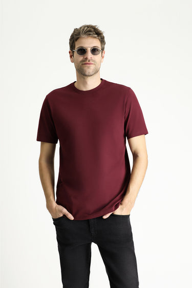  Koyu Bordo Bisiklet Yaka Regular Fit Süprem Pamuk Tişört