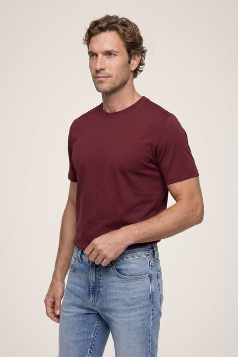 Koyu Bordo Bisiklet Yaka Regular Fit %100 Pamuk Süprem Basic Tişört