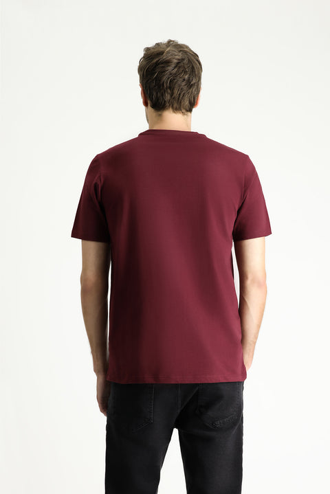 Koyu Bordo Bisiklet Yaka Regular Fit %100 Pamuk Tişört