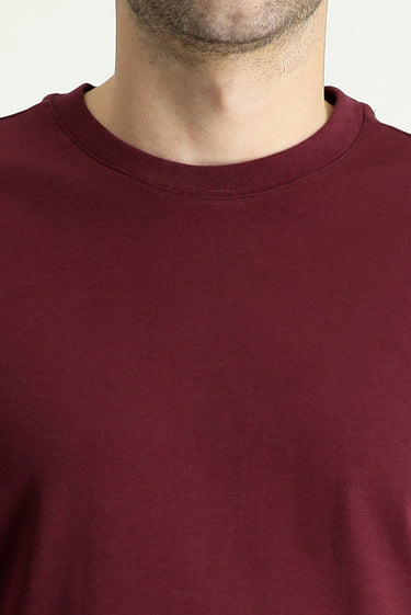 Koyu Bordo Bisiklet Yaka Regular Fit Süprem Pamuk Tişört