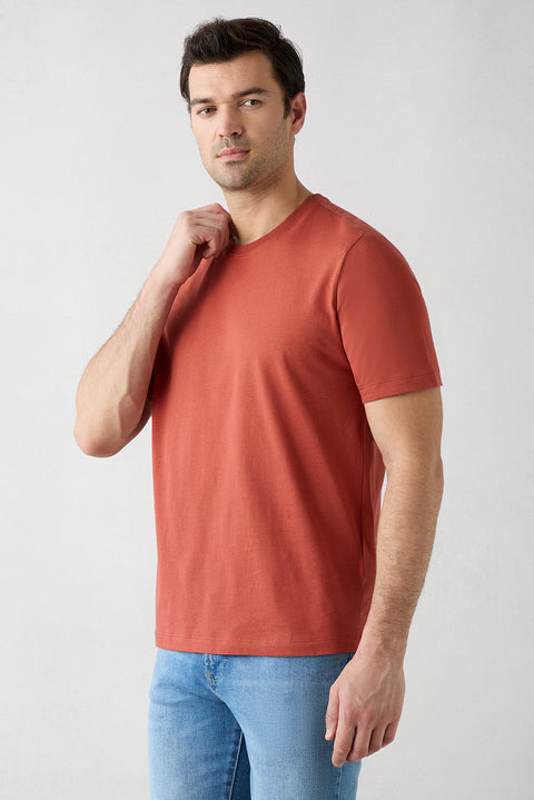 Kiremit Bisiklet Yaka Regular Fit %100 Pamuk Tişört