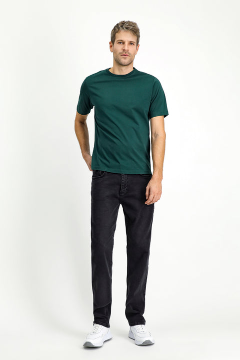 Koyu Yeşil Bisiklet Yaka Regular Fit %100 Pamuk Tişört